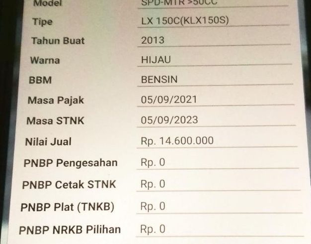 KLX 150 pajak on